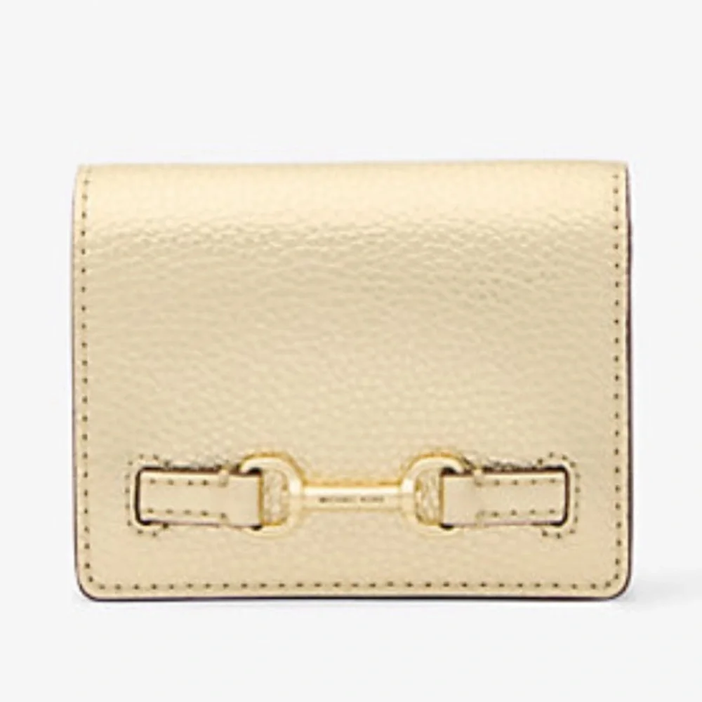 MICHAEL KORS Carson Small Metallic Pebbled Leather Wallet Pale Gold  NWT